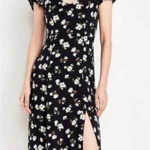 Old Navy Black Midi Dress with White Floral Print